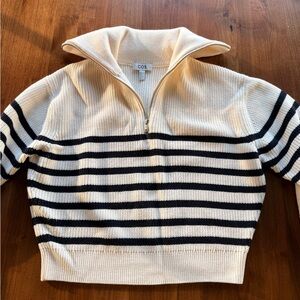 COS Knitted Half Zip Sweater. Medium. Cream with Stripes. Like New.